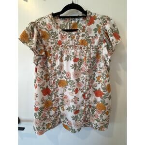 DR2 Flutter Sleeve Blouse Womens Large Floral Full Length Top